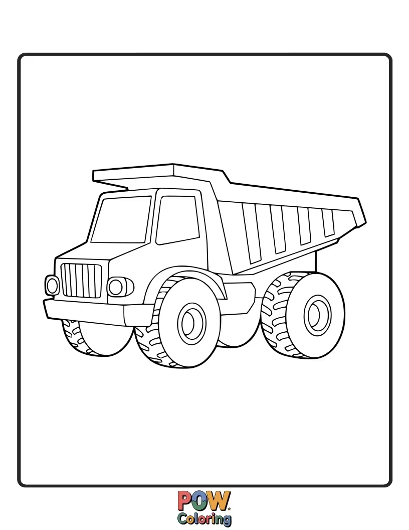 Free coloring page of A sturdy dump truck carrying a load of rocks, perfect for exploring earthy tones and construction site adventures.