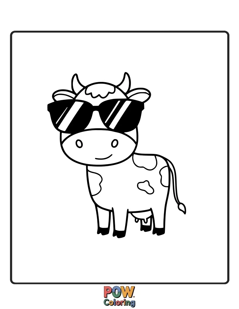 Free coloring page of A cool cow wearing trendy sunglasses. This design adds a fun, modern twist to cow coloring.