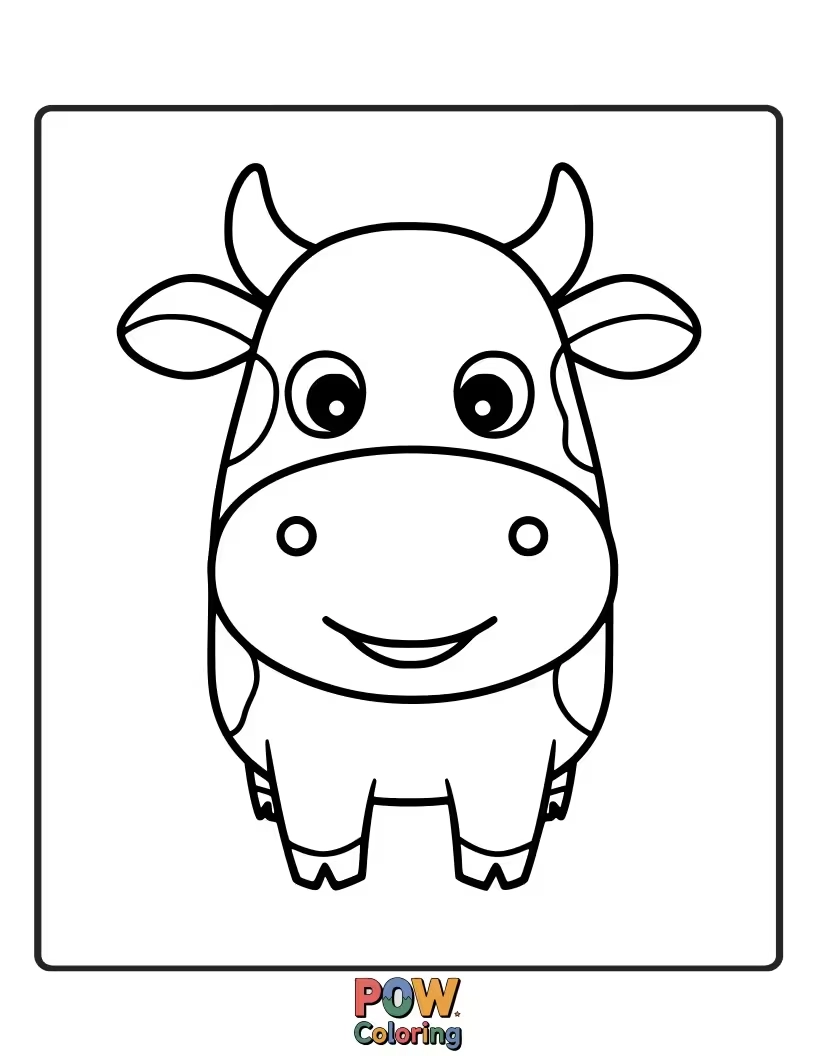 Free coloring page of a very happy cow. This close-up design focuses on expressive features for simple coloring.
