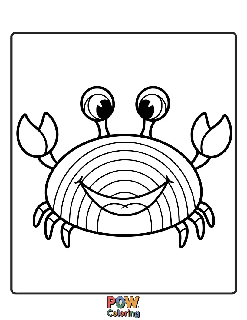 Free coloring page of A beaming crab with a vibrant rainbow arching over its shell.