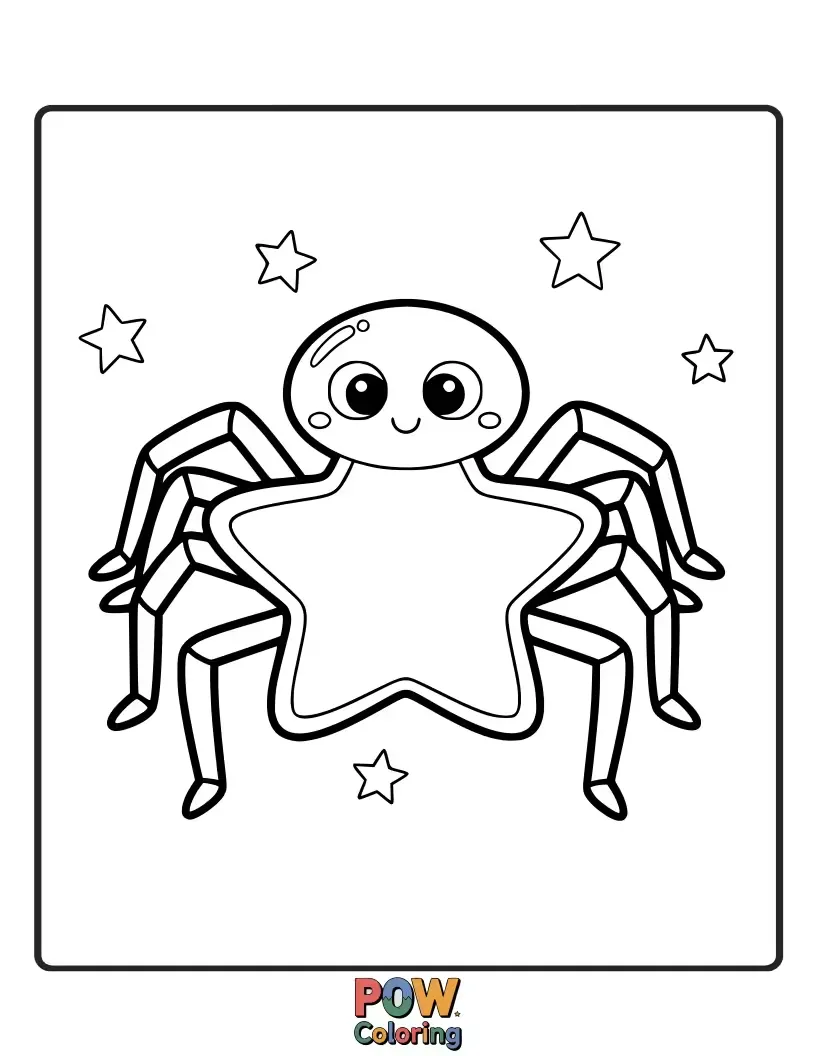 Free coloring page of A starry spider design, with celestial patterns and a moon-like body. Great for adventurous and cosmic color palettes.