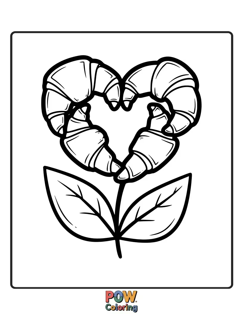 Free coloring page of Croissant shaped like a heart with simple, outlined flower petals.