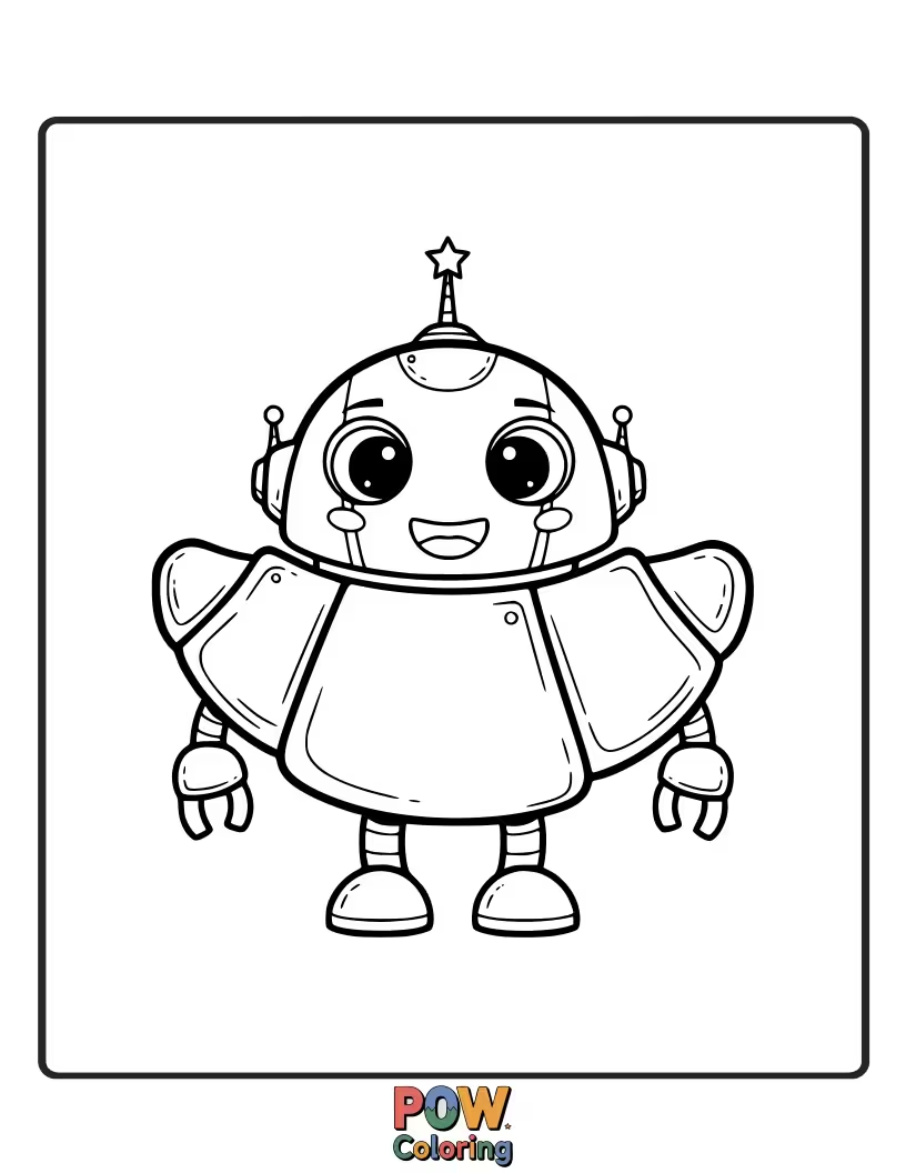 Free coloring page of Adorable croissant with simple robot arms and antennae.