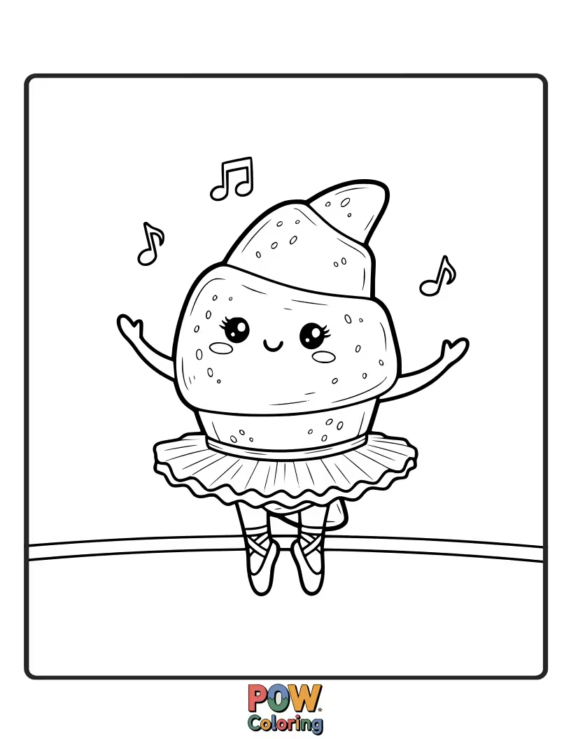 Free coloring page of Minimalist croissant depicted in a graceful ballet pose, like a dancer.