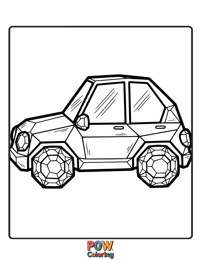 Free coloring page of A car crafted from shimmering crystals, reflecting dazzling light and ready to sparkle on the page.