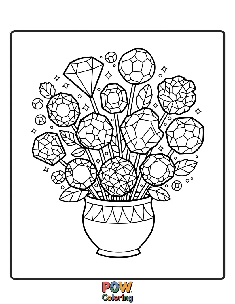 Free coloring page of Sparkling crystal flowers and gemstone accents create this dazzling, luxurious bouquet.