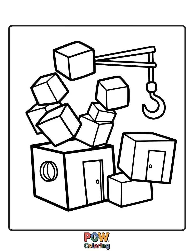 Free coloring page of Build and color a structure made of interconnected cubes, understanding 3D shapes and spatial reasoning.