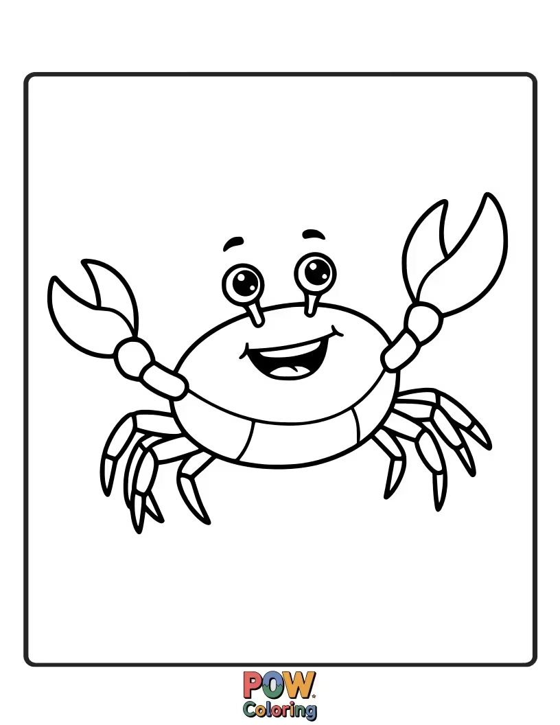 Free coloring page of A simple crab with basic pincers, perfect for practicing coloring within defined shapes and lines.