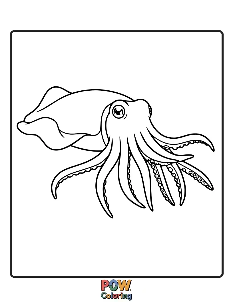 Free coloring page of A unique cuttlefish outline with simple tentacles, sparking curiosity about this intelligent cephalopod.