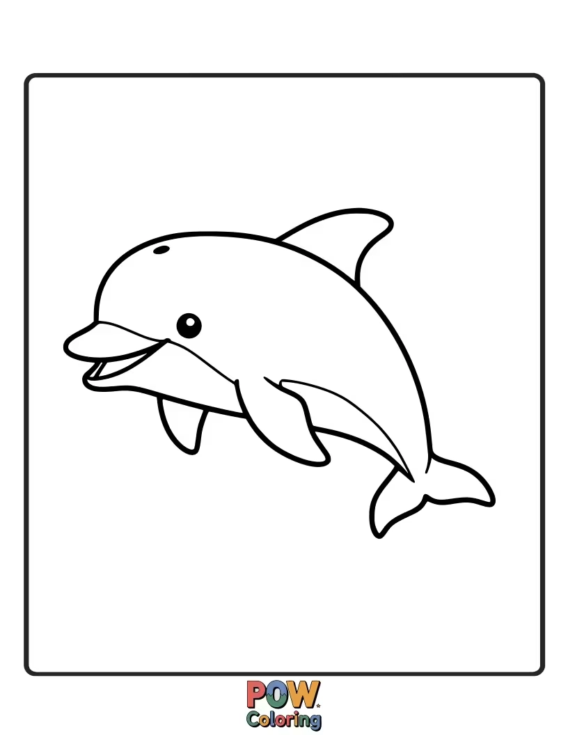 Free coloring page of A close-up of a dolphin's smiling face, with big, friendly eyes. Ideal for beginners.