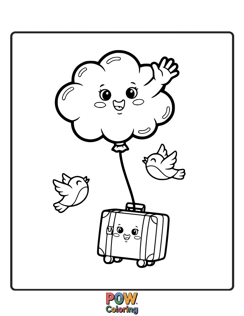 Free coloring page of A bunch of colorful balloons gently floating upwards, with one special heart-shaped balloon waving goodbye.