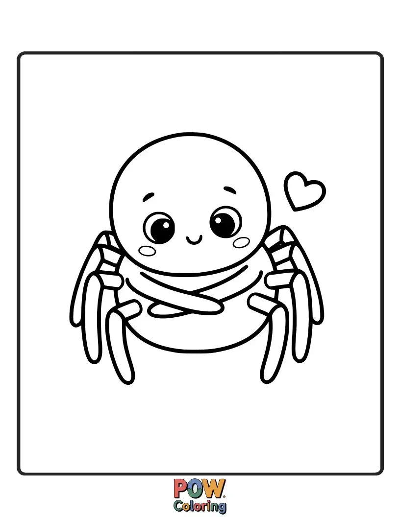 Free coloring page of A small, fluffy spider giving a big, friendly hug. Perfect for young artists to color with warm, cheerful hues.