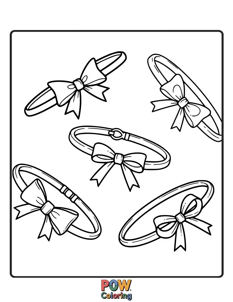 Free coloring page of Cute little bows are the focal point of this delicate bracelet, offering elegant loops to fill with color. Pretty and feminine.