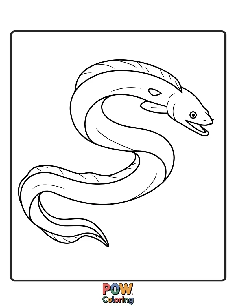 Free coloring page of A long, wavy eel design, perfect for practicing smooth coloring strokes and developing fine motor skills.
