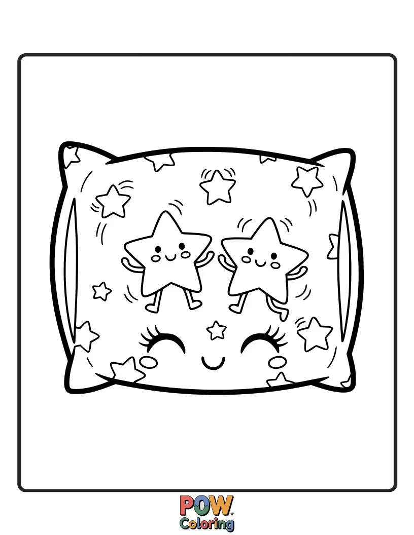 Free coloring page of A pillow scattered with small, twinkling stars that seem to dance. Color their magical shimmer and joyful movement.