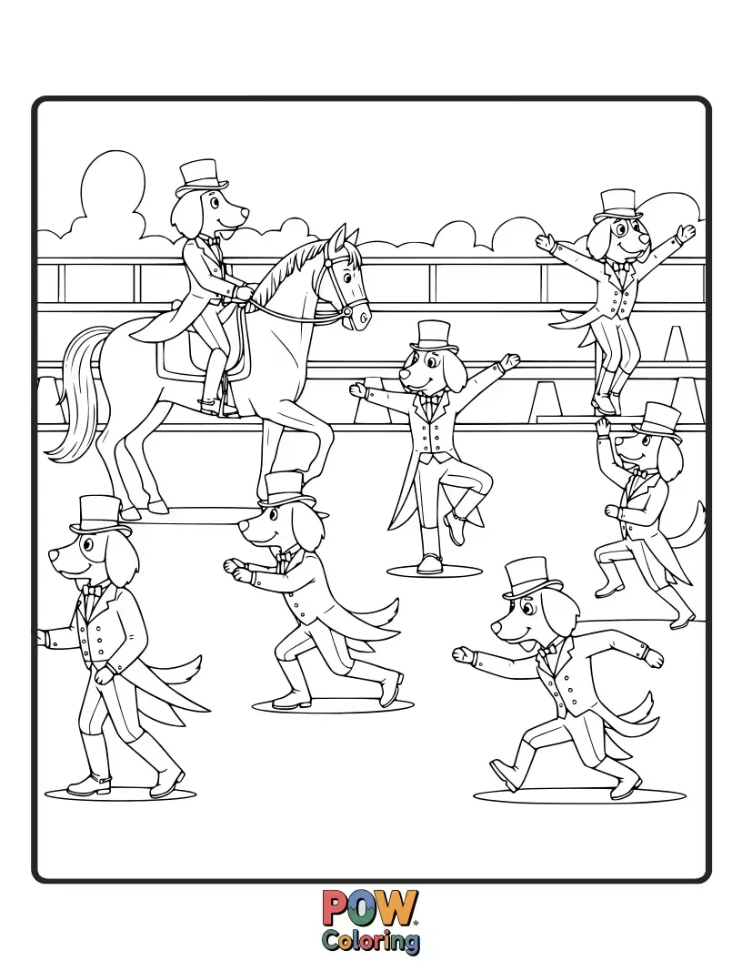 Free coloring page of Sophisticated dogs dressed in charming, vintage formal wear, ready to attend a fancy ball or a distinguished event.