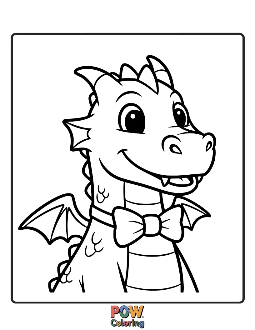 Free coloring page of A cute, friendly dragon curled into a charming bow shape, complete with small wings and a happy smile.