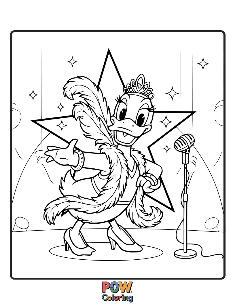 Free coloring page of A fabulous duck adorned with sparkly accessories, striking a confident pose for a glamorous coloring session.