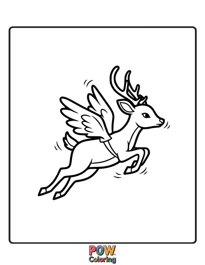 Free coloring page of This deer is flapping its ears vigorously, attempting to take flight with a hopeful, comical expression.