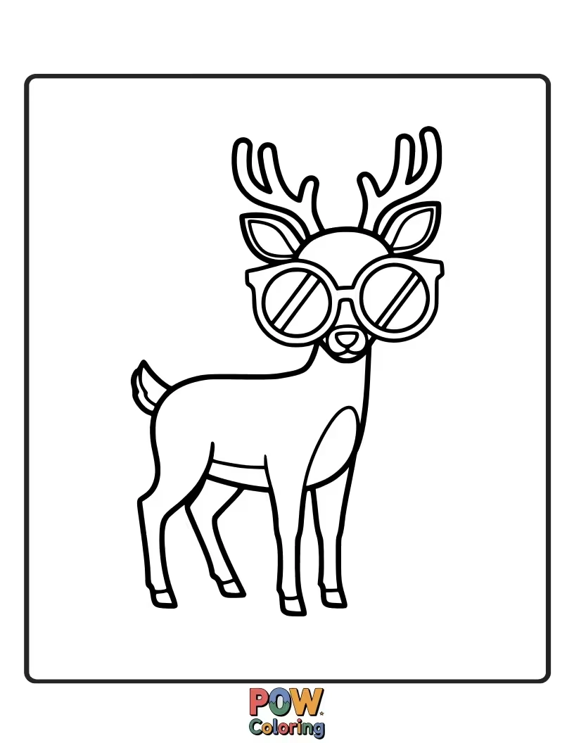Free coloring page of A deer sporting oversized, novelty glasses with googly eyes, looking completely silly and cheerful.