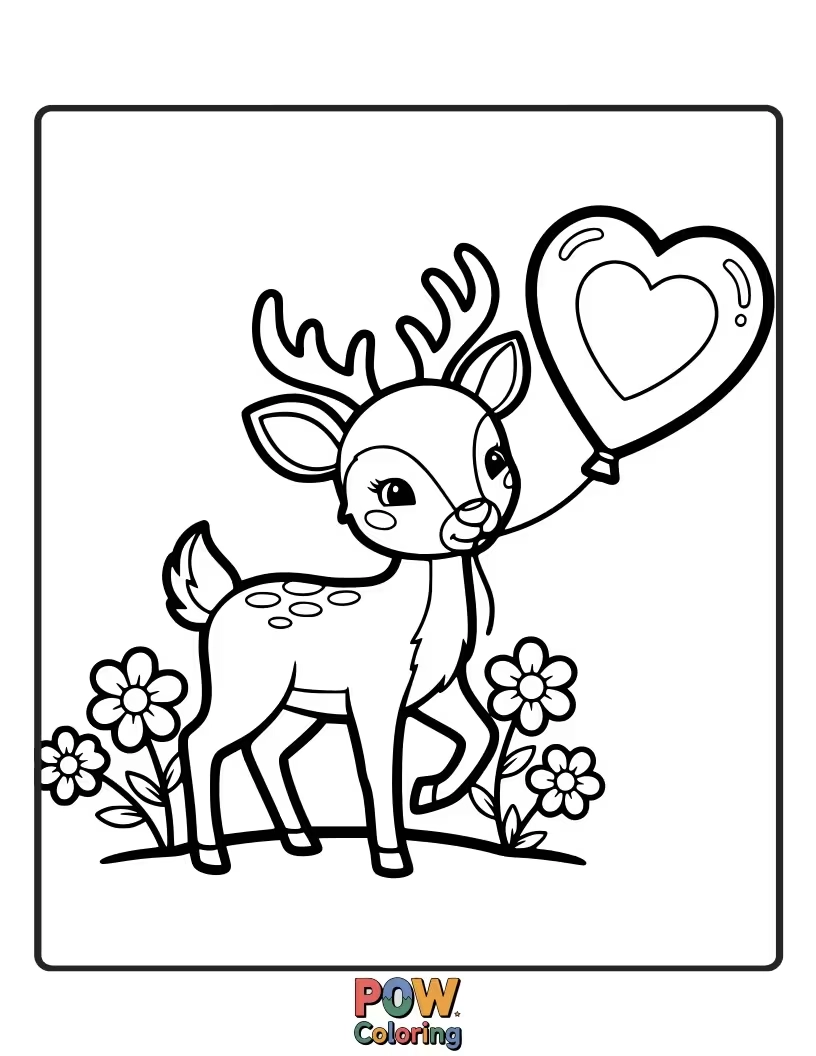 Free coloring page of A graceful deer is offering a flower crown made of hearts to its gentle companion, a beautiful symbol of love.