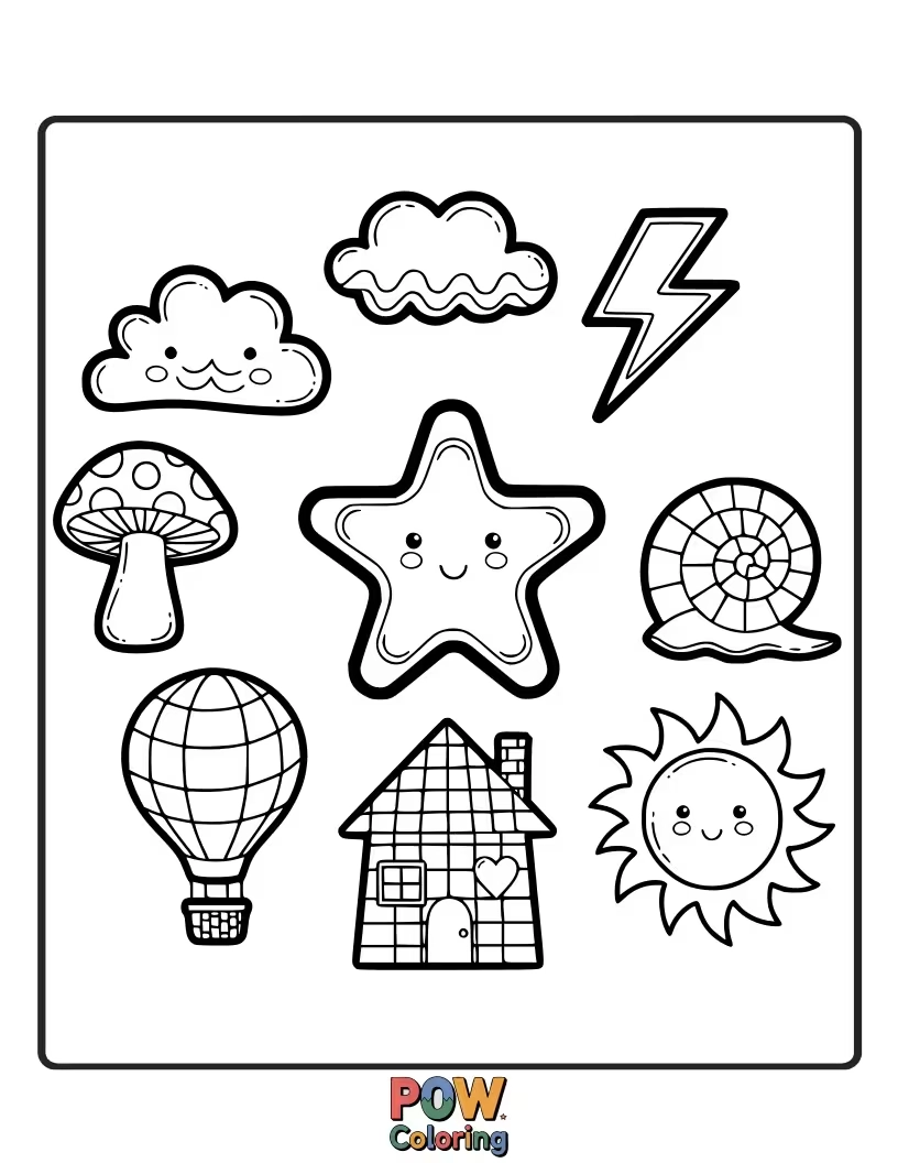 Free coloring page of Create symmetrical patterns by coloring identical shapes on either side of a dotted line, introducing the concept of symmetry.