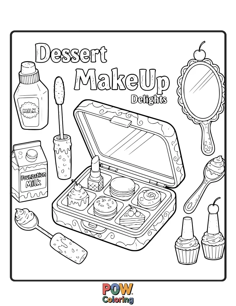 Free coloring page of Sweet makeup treats shaped like cupcakes, donuts, and ice cream. A delicious and fun way to explore colorful creations.