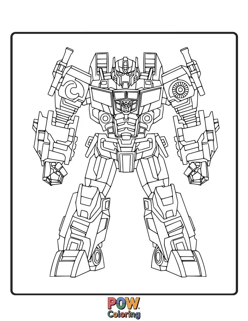 Free coloring page of The massive Decepticon combiner, Devastator, towering over a landscape, an epic coloring challenge.