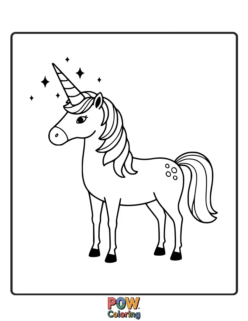 Free coloring page of Unicorn with a horn that shines like a perfectly cut diamond.
