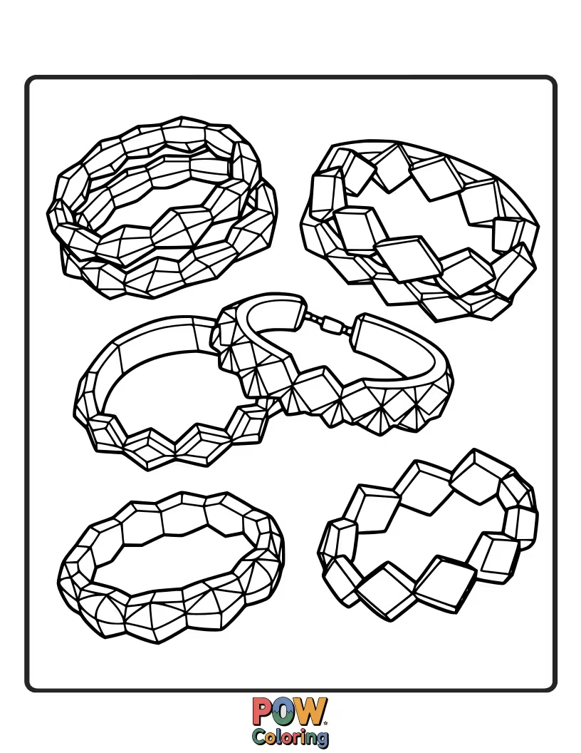 Free coloring page of A string of faceted diamond shapes offers a luxurious and minimalist bracelet design. Sparkle and shine.
