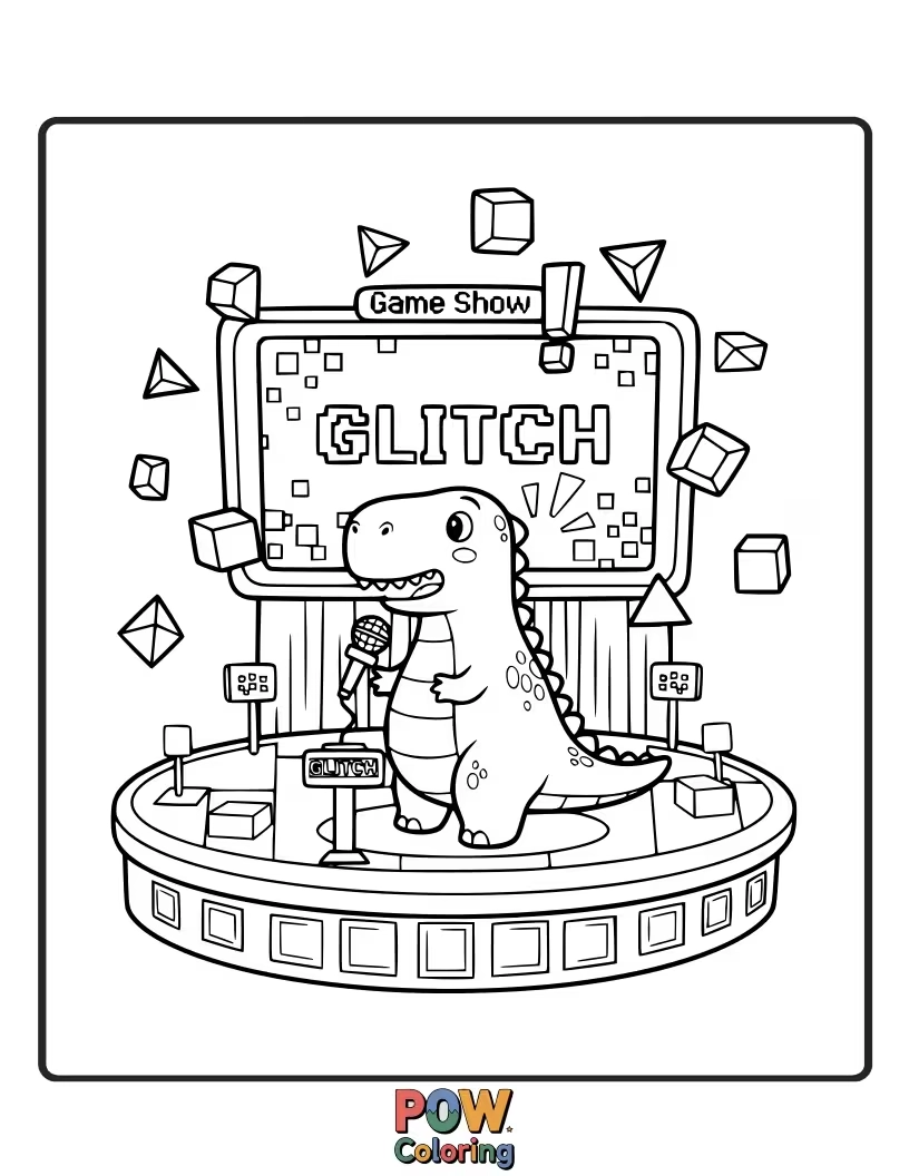 Free coloring page of An Ankylosaurus is reacting hilariously to a malfunctioning game show buzzer.