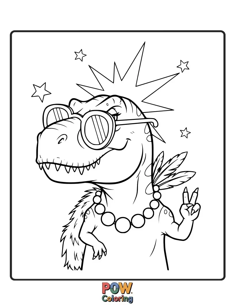Free coloring page of A Brontosaurus is posing dramatically, adorned with sparkles and fancy jewelry.