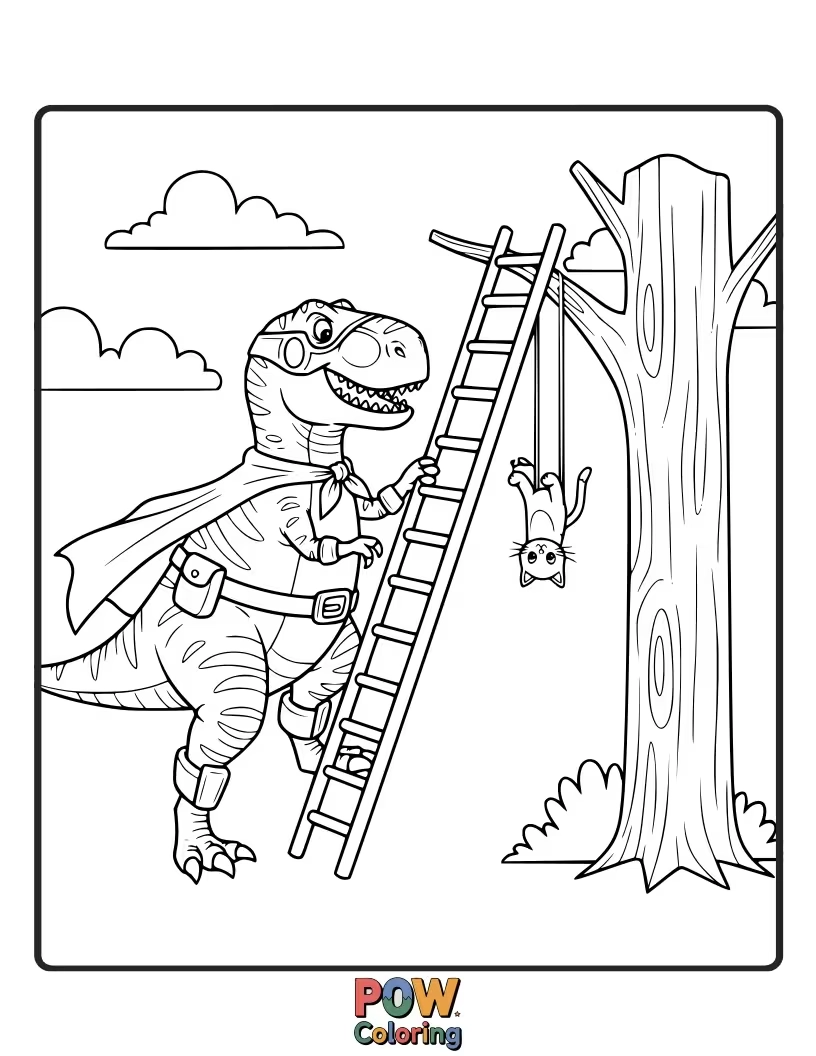 Free coloring page of An Ankylosaurus is bravely helping a small creature in trouble.