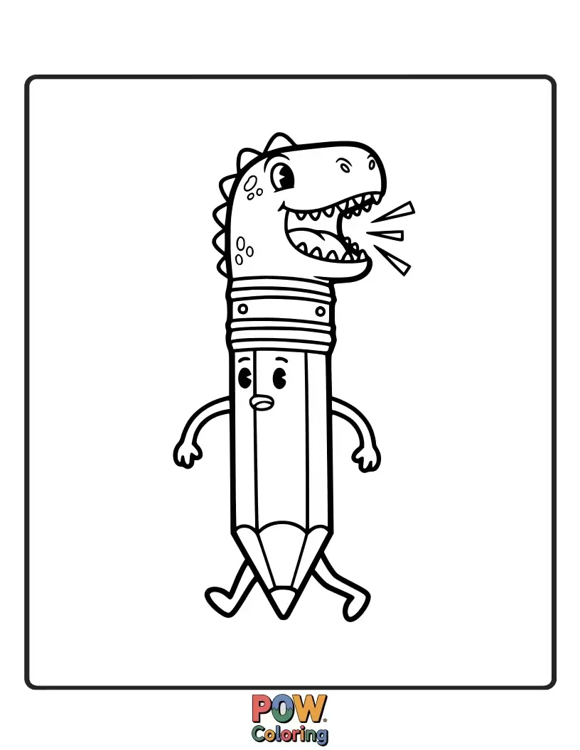 Free coloring page of A playful dinosaur using a giant pencil to draw its own prehistoric world with a mighty roar.