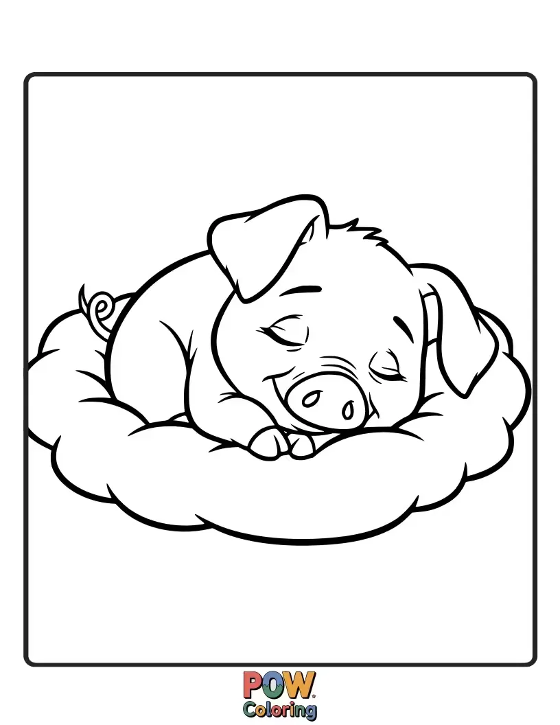 Free coloring page of Sweet Pua is fast asleep, curled up in a cozy ball. An incredibly cute and peaceful scene for coloring.