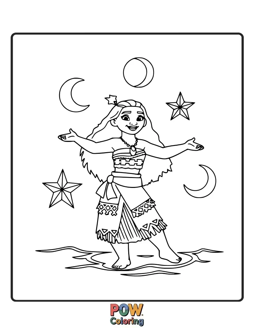 Free coloring page of Grandma Tala dances gracefully under a starlit sky, her spirit glowing with wisdom. A magical and ethereal illustration.