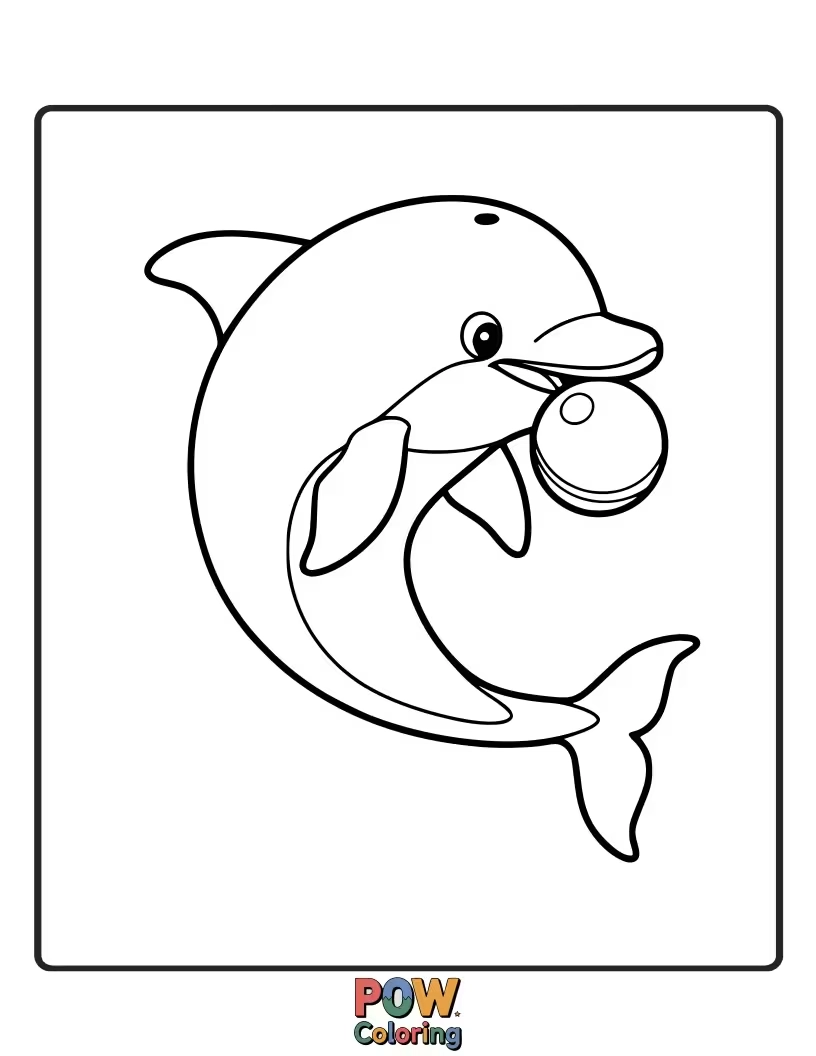 Free coloring page of A dolphin discovering a shiny pearl inside an open oyster shell.