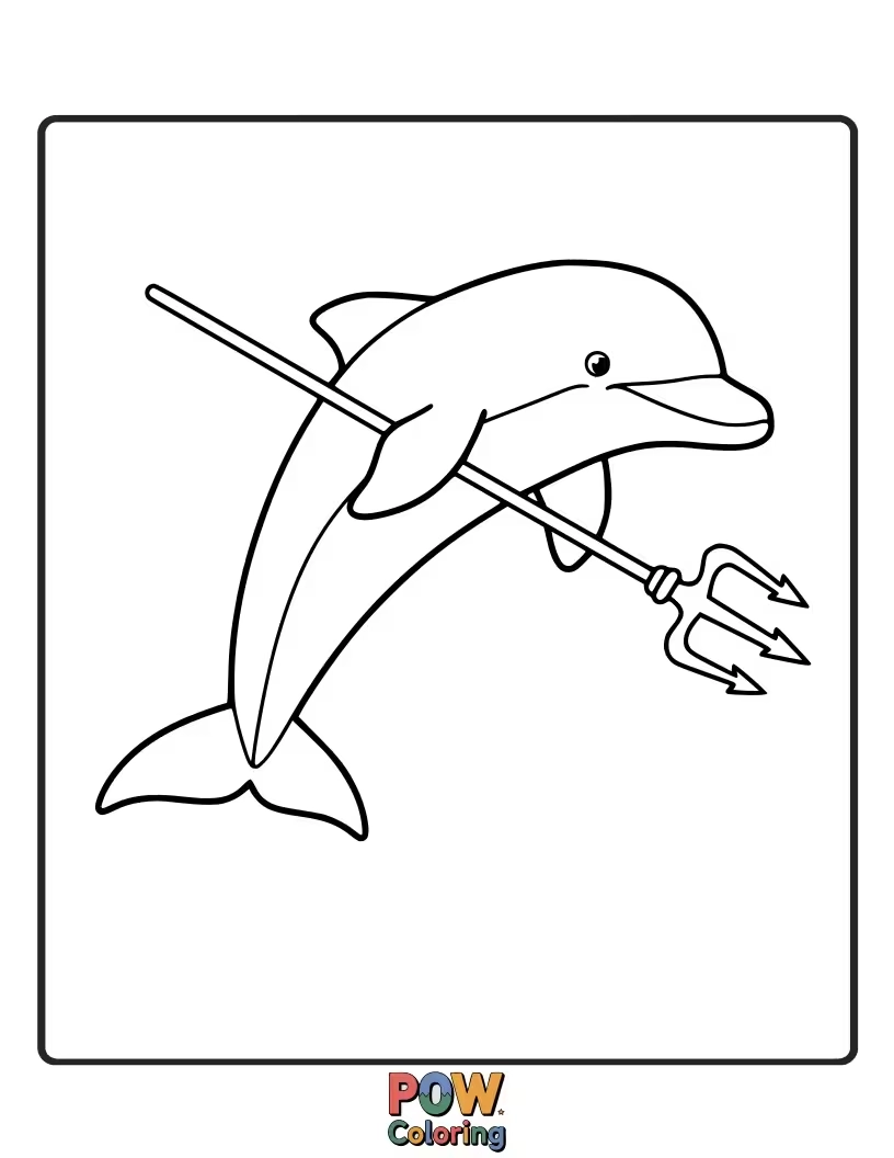 Free coloring page of A majestic dolphin holding a mythological trident, looking powerful.