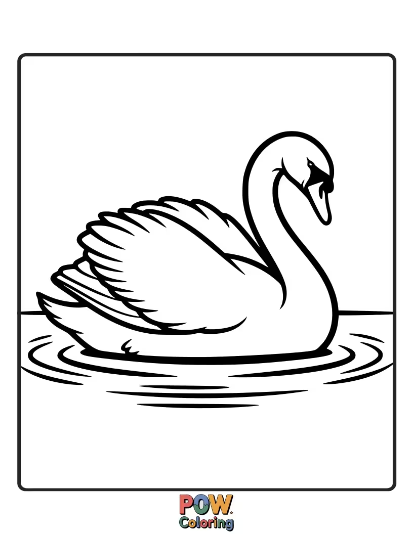 Free coloring page of A graceful swan represented as a simple, beautiful silhouette against a serene background.