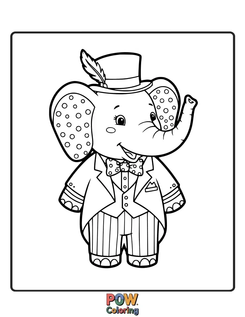 Free coloring page of A large elephant, surprisingly agile, glides across the stage in a custom-made tutu. Gentle giant's grace!