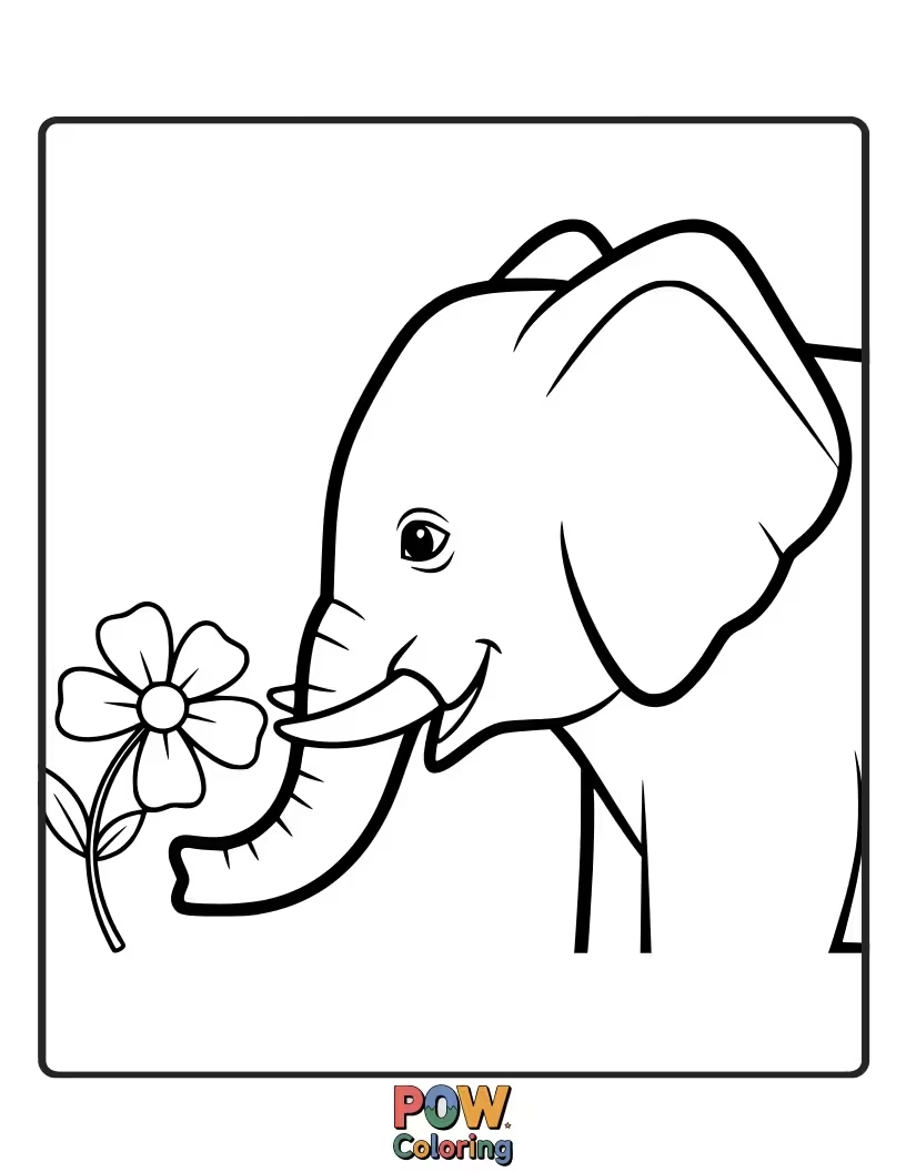 Free coloring page of A gentle elephant using its trunk to carefully place painted eggs in a large basket.