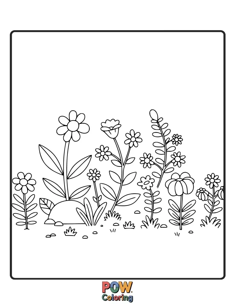 Free coloring page of Mystical flowers with unique shapes and patterns grow in a magical forest, sparking creativity and a sense of wonder.