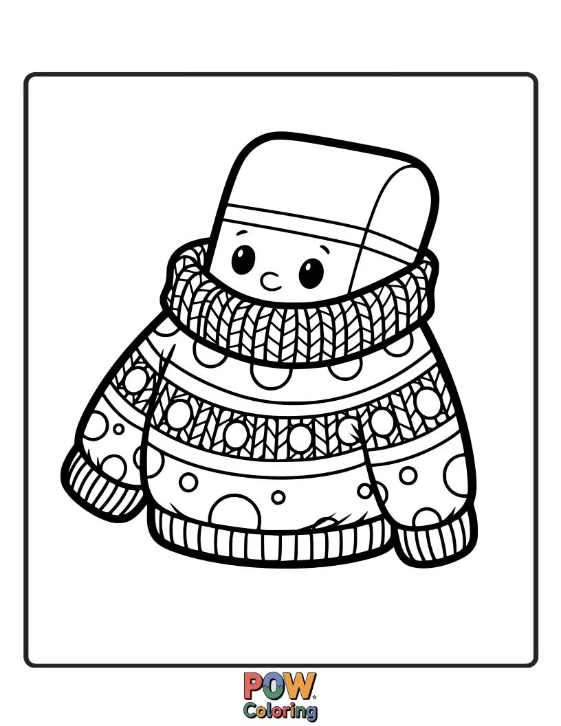 Free coloring page of A snuggly eraser wearing an oversized, patterned sweater.