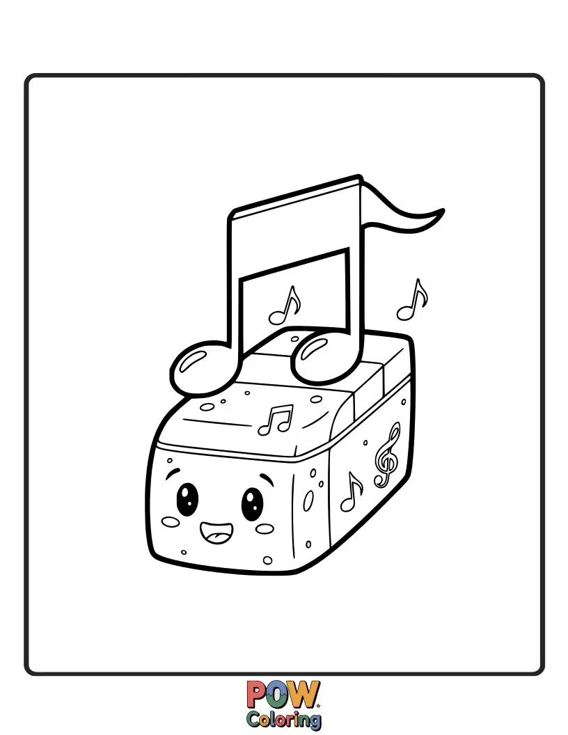 Free coloring page of A joyful eraser dancing along to a floating musical note.