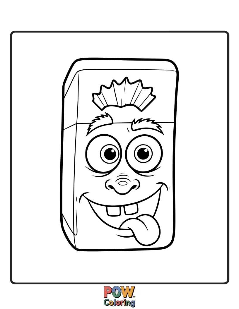 Free coloring page of A funny eraser making a goofy, exaggerated expression.