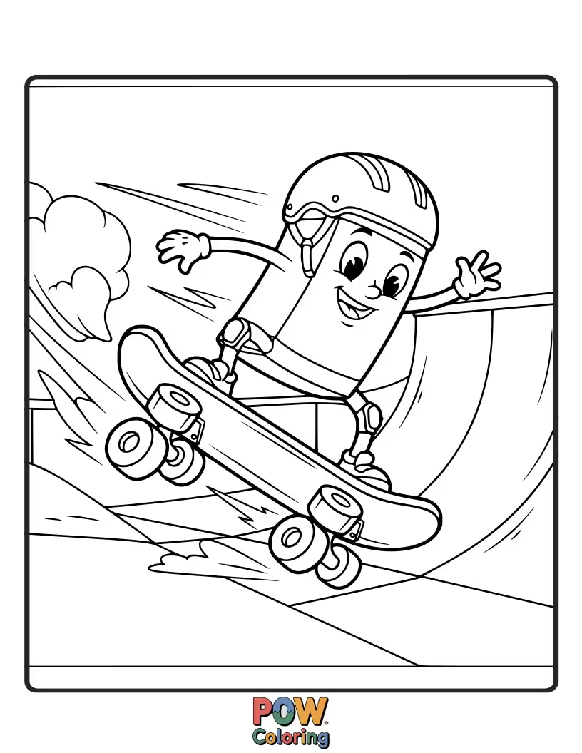 Free coloring page of A cool eraser zipping along on a mini skateboard.