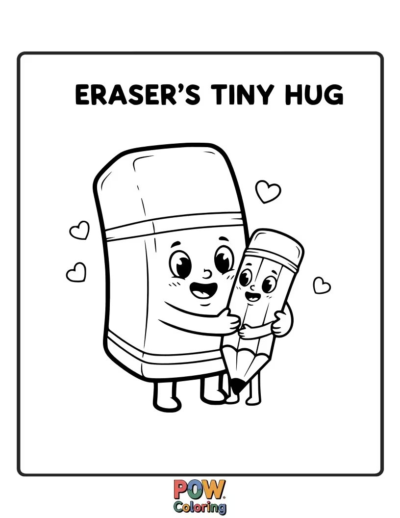 Free coloring page of A cute eraser with little arms wrapped around a tiny star.