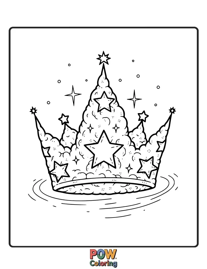 Free coloring page of Sprinkled with enchanting fairy dust and tiny sparkling accents, this crown promises a touch of magic.