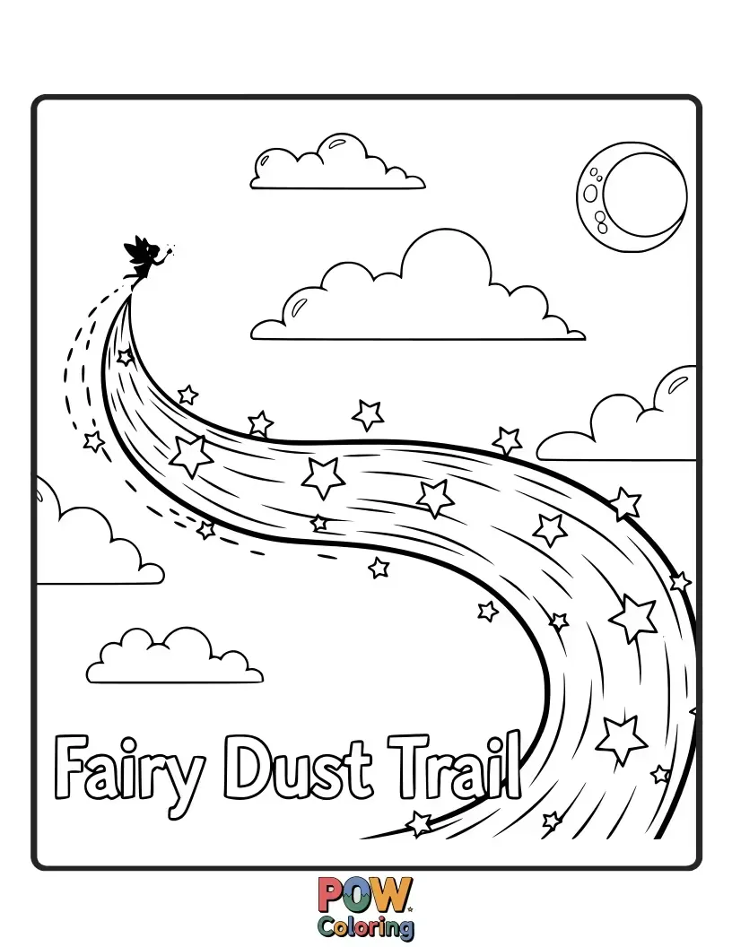 Free coloring page of A magical trail of shimmering fairy dust left behind by Cinderella's enchanted transformation.
