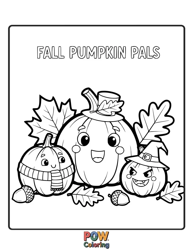 Free coloring page of Two pumpkins with silly faces, high-fiving each other.